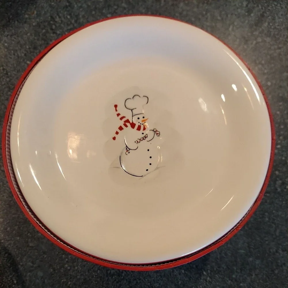 Set Of 4 Williams Sonoma Snowman Chef Dessert Plates New In Box
